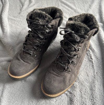 ANA Nelson Boots Womens Sz 11 M Gray Faux Fur Lace Up Booties