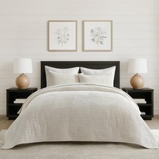 Velvet Quilt Set King Size, Luxurious Soft Striped Channel Bedding Set, Light...