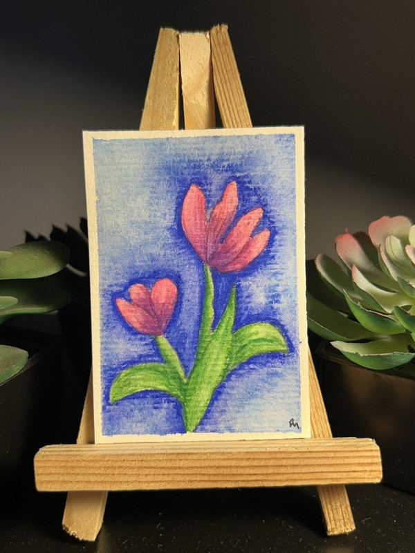 ACEO Original Painting "Delicate Bloom" Flower ATC by RyAnn Myers mockryann 