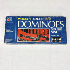 Milton Bradley Wooden Dragon Dominoes Double Nine Vintage 1983 READ