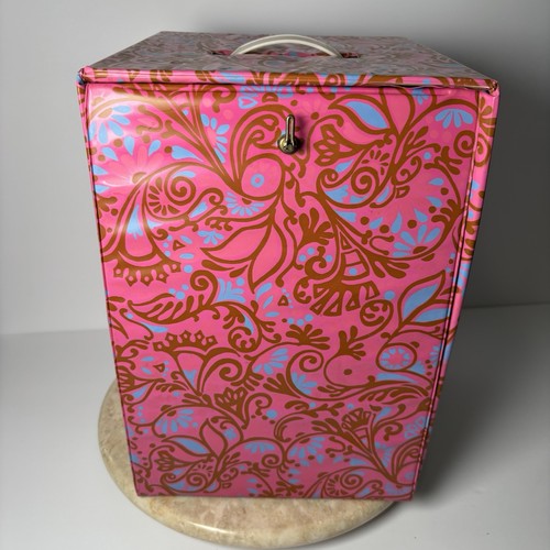 Vintage 1960s Mid Mod Wig Storage Box Pink Flower Design Vinyl Carry Case Retro