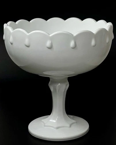Vintage Indiana Pedestal Compote Dish White Milk Glass Tear Drop Candy Display