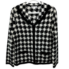 Pendleton Womans Shawl Collar Merino Wool Button Cardigan SZ M Black White Geo