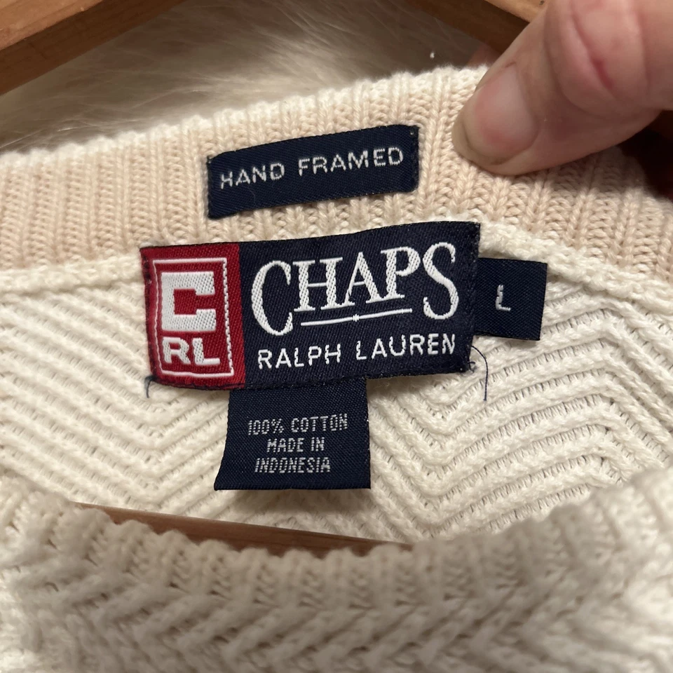 Suéter de punto de algodón crema grande de colección años 90 Chaps Ralph Lauren para hombre Foto 2 de 4