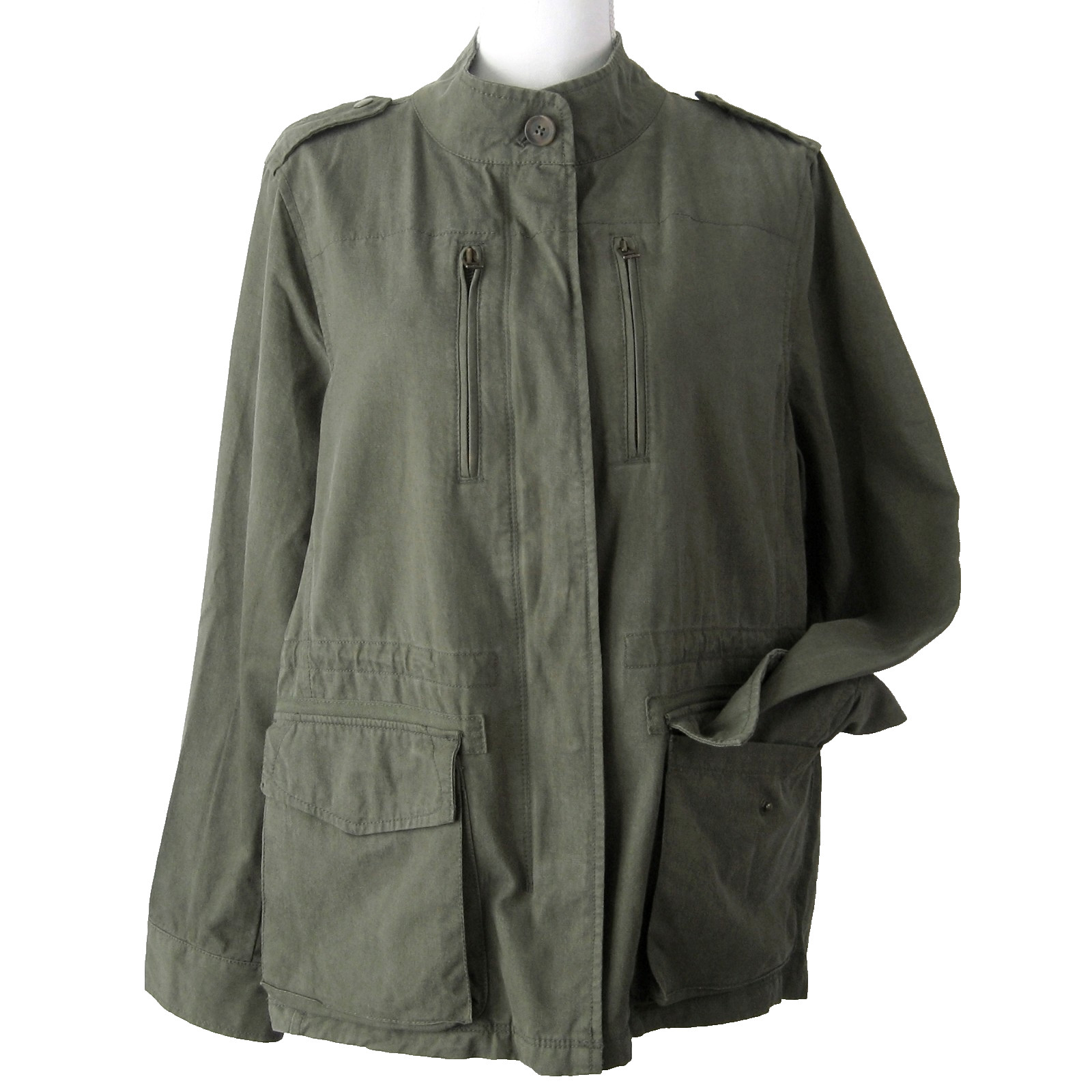 JCP Utility Jacket Women's XL Olive Green Cotton Blend Full Zip