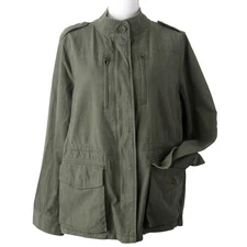 JCP Utility Jacket Women's XL Olive Green Cotton Blend Full Zip