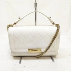Chanel Shoulder Bag label click flap bag White Leather 465142