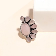 Rose Quartzl Wedding Artisan Gemstone Handmade 925 Sterling Silver Ring