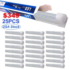 25PK 8FT LED Tube Light 72W Linkable Shop Lamp Fixture 6500K for Garage Workshop