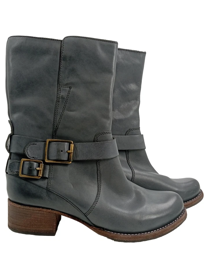 Clarks Bottes Femme Gris Cuir Talon Bloc Boucle (EU 40) - Photo 1/2