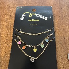 Art Class 3 Piece Necklace Set Monogram G hearts chain Letter Child Size