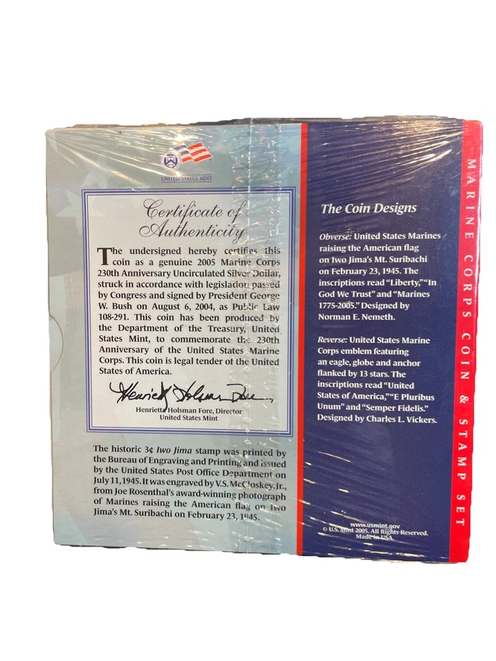 2005 Marine Corps Silver Dollar Coin And Stamp Set Still Sealed - Image 2 of 2