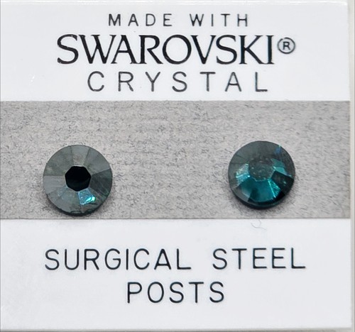 Green Gray Round Stud Earrings 7mm Shimmer Crystal Made with Swarovski Elements