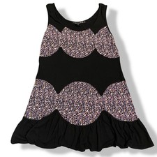 Charlotte Ronson x Uniqlo Floral Scallop Trim Mini Dress Y2K Boho Black Size L
