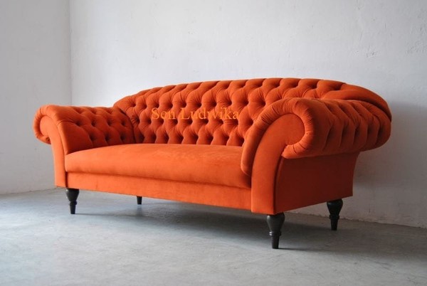 Dreisitzer Design Polster Sitz Textil Sofa 3Sitzer Chesterfield Orange Neu Couch-image