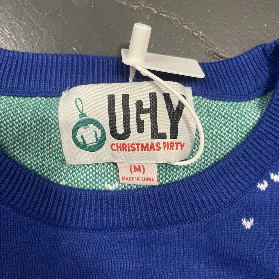 John Daly Рождественский свитер мужской средний синий красный глоток он разорвать его уродливый свитер - Изображение 3 из 4