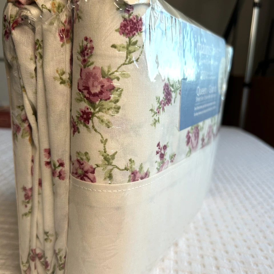 Queen Sheet Set 4 Pieces Pink Rose Floral Cottage Core Botanical Deep Pocket - Image 2 of 4