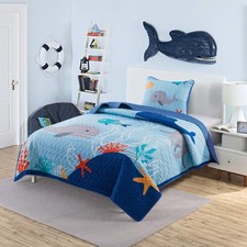 Ocean Explorer Quilt Set - Twin Size with 1 Sham, Ocean Themed Quilted Bedspr...