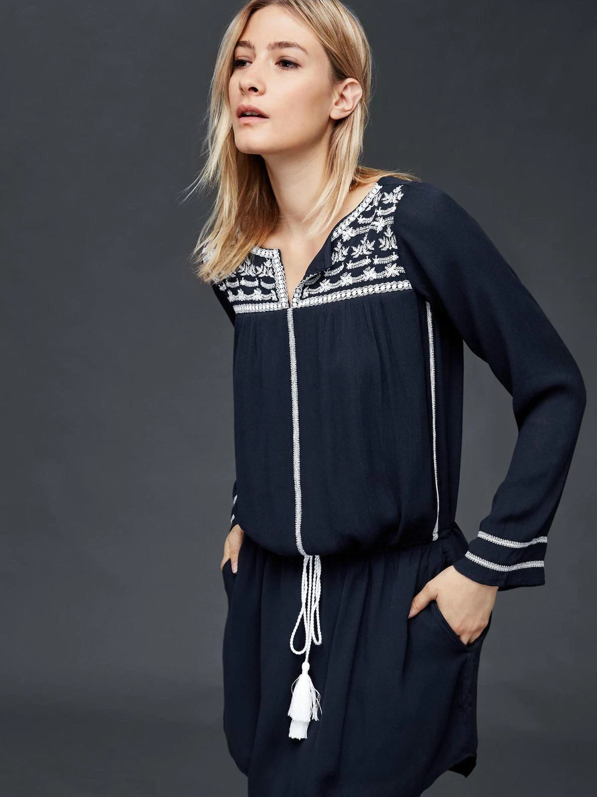 OFF WHITE Abito nuovo senza etichette GAP manica lunga ricamato nuovo bianco sporco TAGLIA S #177969 v922