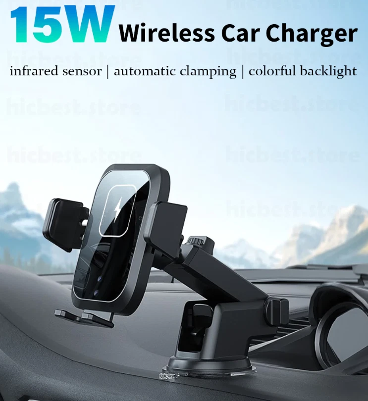 15W Wireless Car Charger automatic infrared Holder for iPhone Wireless - Image 3 of 4
