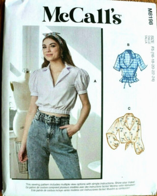 MCCALLS PATTERN 8198  TOPS   MISSES SIZES   16 18 20 22 24   UNCUT  NEW