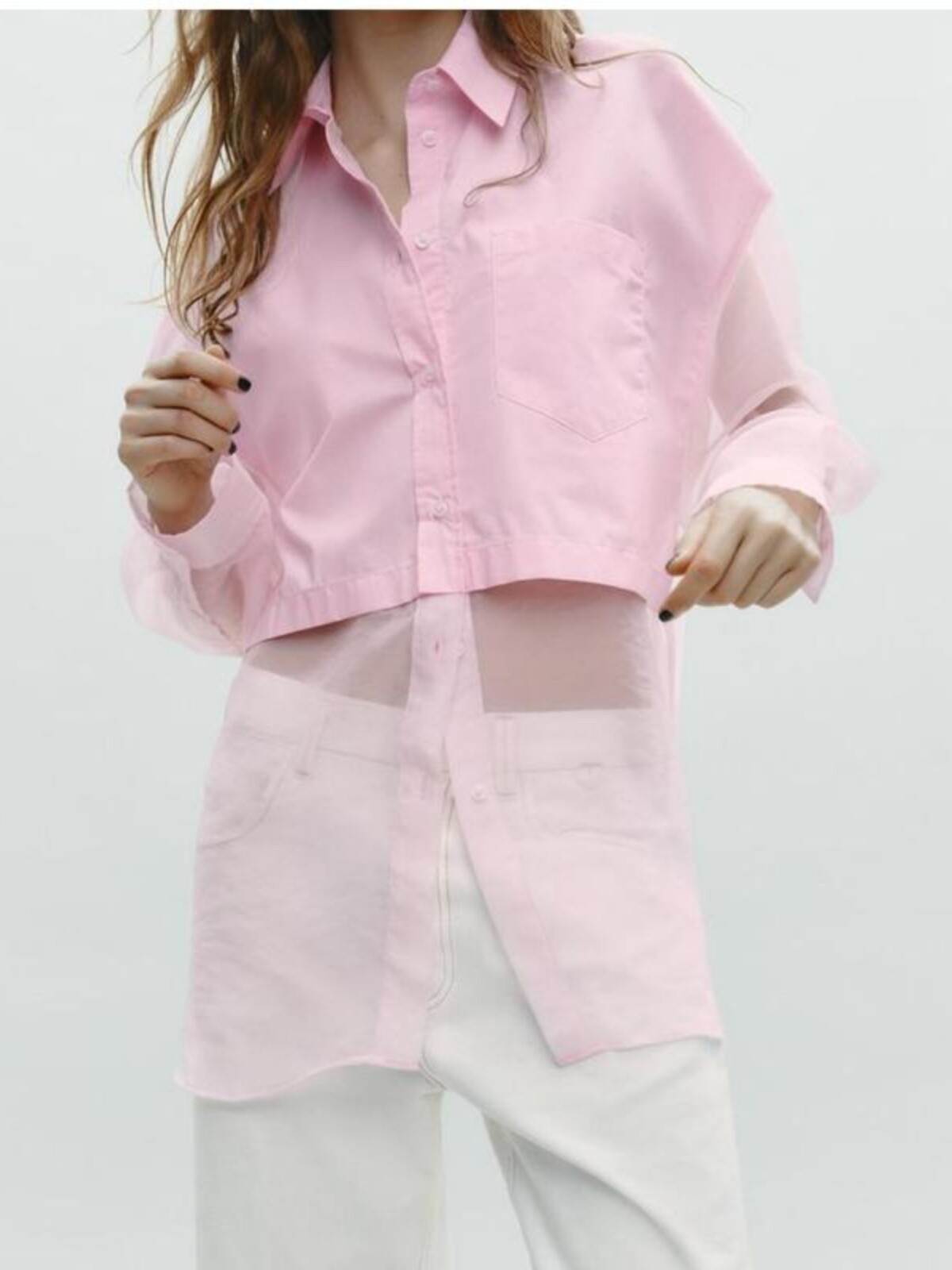 ZARA 2025 Pink Long-Sleeve Transparent Loose Knit Top for Women