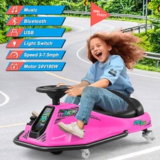 Pink 24V Battery Powered Kids Ride On Drifting Car 360  Rotating Boys Girls Gift
