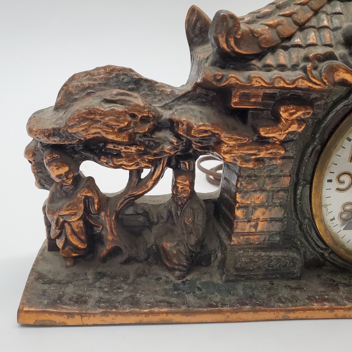 Vtg 1950 Lane & Co Asian Oriental Mantel Clock Chinese Japanese