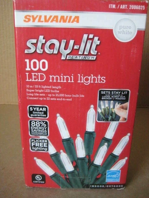 Sylvania Stay Lit Platinum 100 LED Mini Lights Pure White eBay