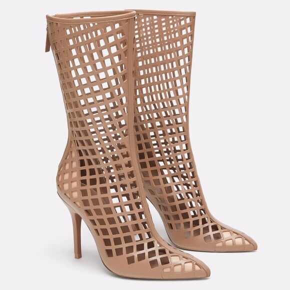 ZARA VERY RARE NUDE DIE-CUT LEATHER HIGH-HEEL UK10 EU41 6558/201 BOOTS OPENWORK