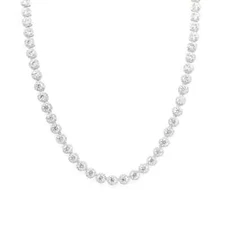 14k Gold Plated Iced Sparkling 1 Row 6MM Round Halo Cluster CZ Tennis Necklace