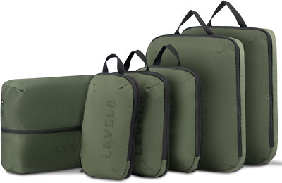 Compression Packing Cubes Set - 6 Travel Organizers with Shoe Bag, Green
