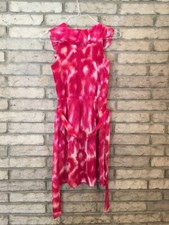ANN TAYLOR SILK DRESS SZ 2 PINK Elastic Waist TIE BELT Sleeveless NECK Ruffle