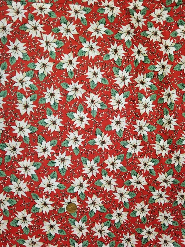 Cotton Fabric Poinsettias 2 & 1/2 yards Oakhurst Textiles Christmas White on Red - Image 2 of 3
