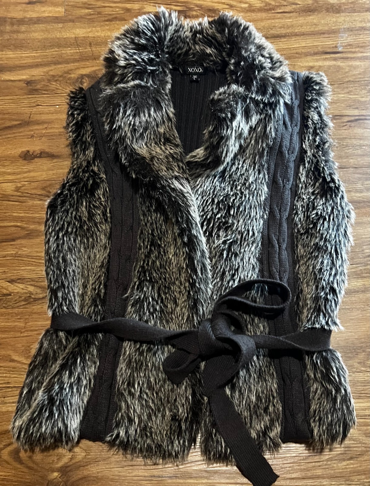 Vest XOXO women's Brown Sweater faux fur open front sleeveless  jacket size L-image