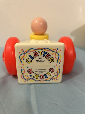 Fisher Price #417 Click 'n' Clatter Car Vintage 1975 Yellow Boy