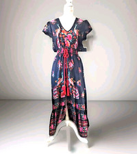 Peacock Floral Boho Maxi Dress Hi-Lo Black Multicoloured Summer Beach