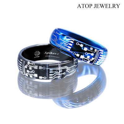 ATOP Tungsten Carbide Wedding Band Ring 8mm Black Blue Comfit Men's Jewelry