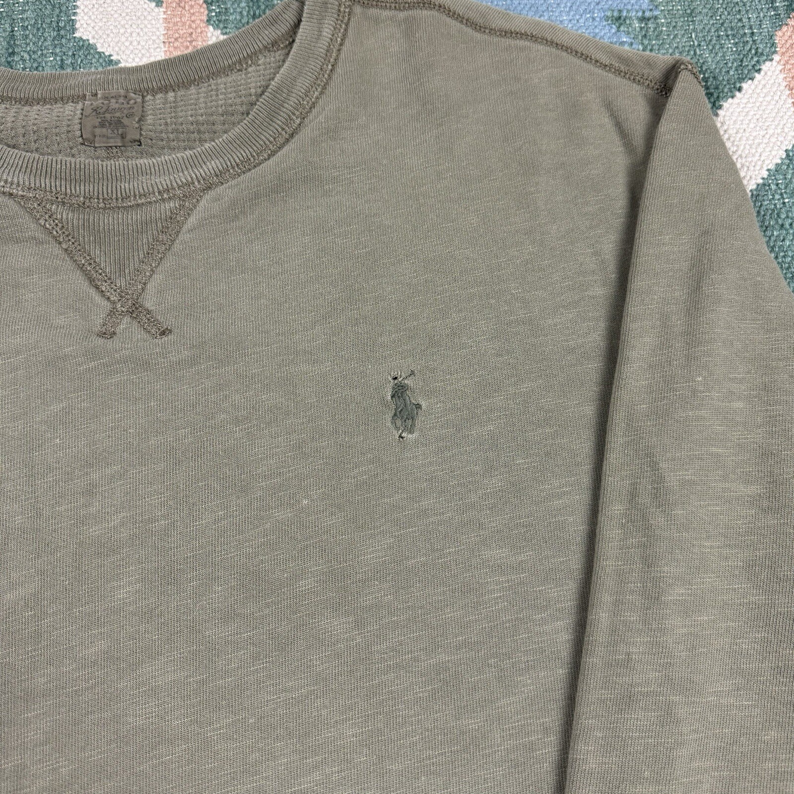 Polo Ralph Lauren felpa girocollo pony piccola foderata termica verde XL