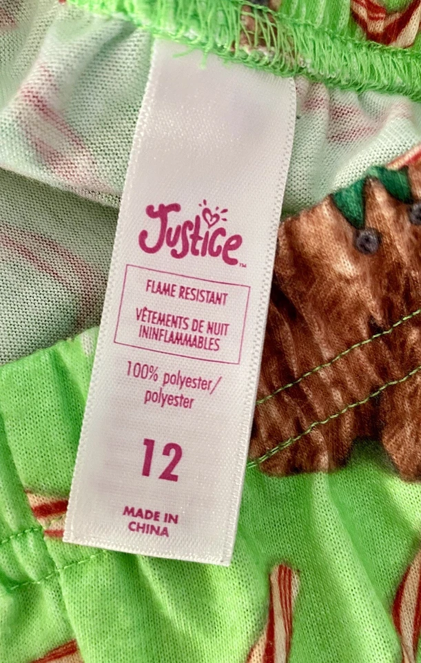 Pantalones de pijama de vacaciones Justice Girls talla 12 perro cachorro bastones de caramelo verde Navidad Foto 3 de 4