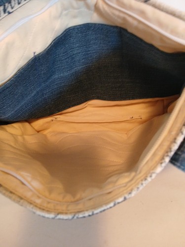 Handmade Blue Jeans Denim Purse 12'IN BLUE/ CREAM MADE WITH CHILD Oshkosh Bibs - Imagen 6 de 24