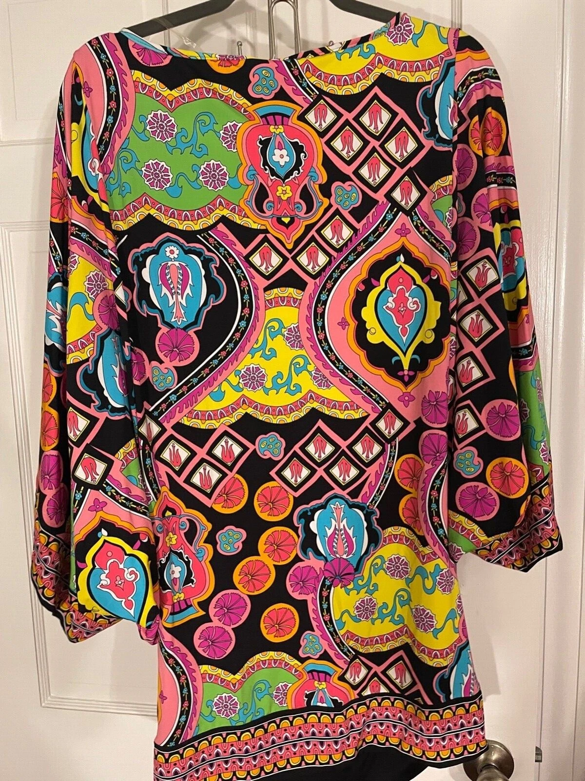 Abito Trina Turk luminoso multicolore nuovo con etichette $144 L Plus Coach borsa a mano in pelle nera