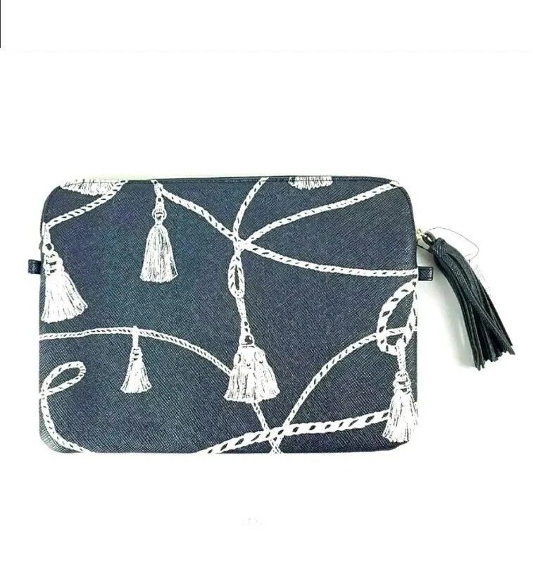Chicos Tablet Laptop Tech Case Black White Tassel Print Zip - Image 2 of 4