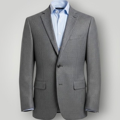 JOSEPH&FEISS Mens Blazer Sport Coat 2-Button Jacket 46L WOOL Check/Plaid Gray