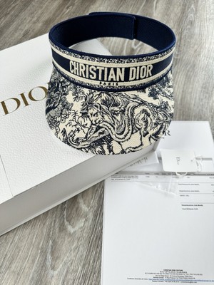 Dior D-Smash Toile de Jouy Sauvage Visor Mütze Kappe Hut Sonnenschutz Weiß Blau 