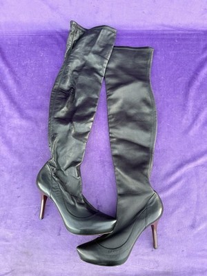 Giorgio Armani Women s Black Leather Vero Cuoio Over the Knee Heel Boots Sz 36.5