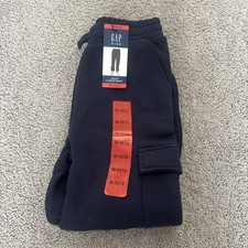 GAP Kids Boys Cargo Jogger Pants Navy Fleece Lined Elastic Waist- Size Medium