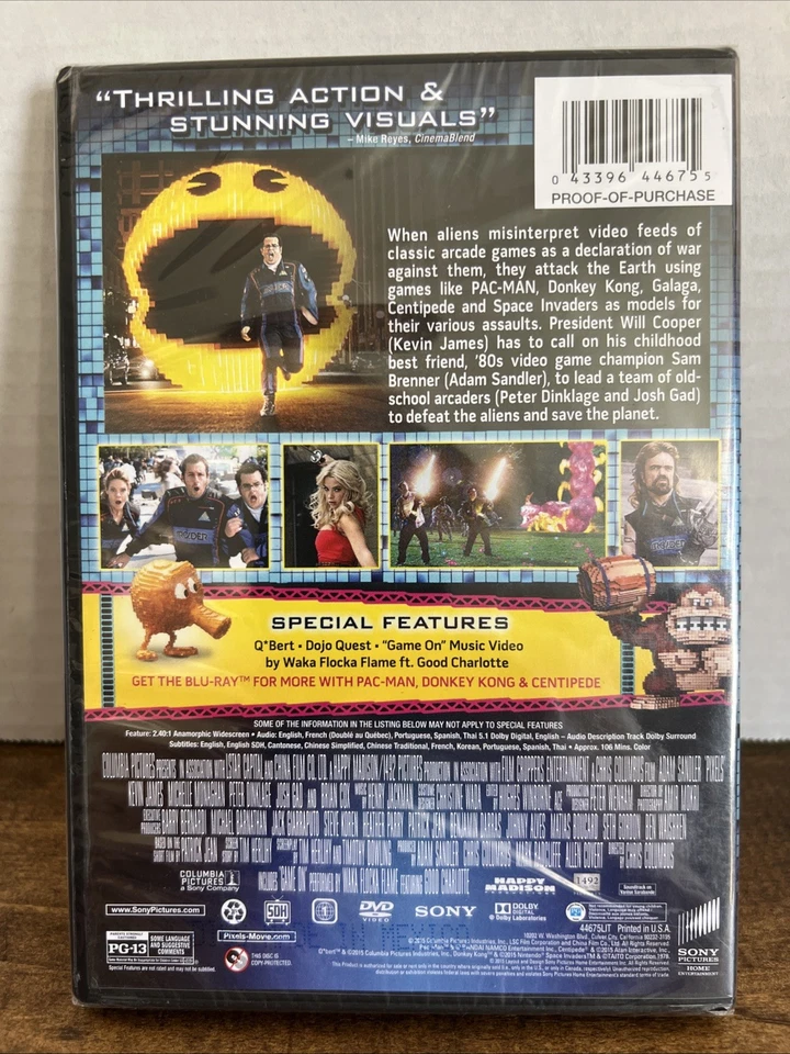 Pixels (DVD, 2015 Widescreen) Adam Sandler/Kevin James NEW Sealed Foto 2 de 2