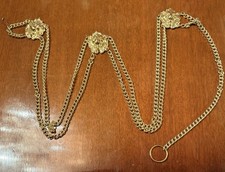 Vintage Unsigned Gold Tone Lion Head Double Chain Belt With Hook Type Clasp