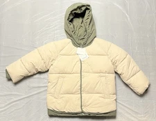 Zara Unisex Hooded Block Color Puffer Jacket Green / Ivory 5 to 6 years old NWT